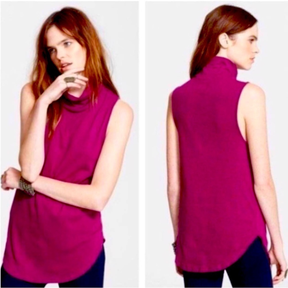 NWOT Free People Sleeveless Turtleneck Raw edge cotton Top XS